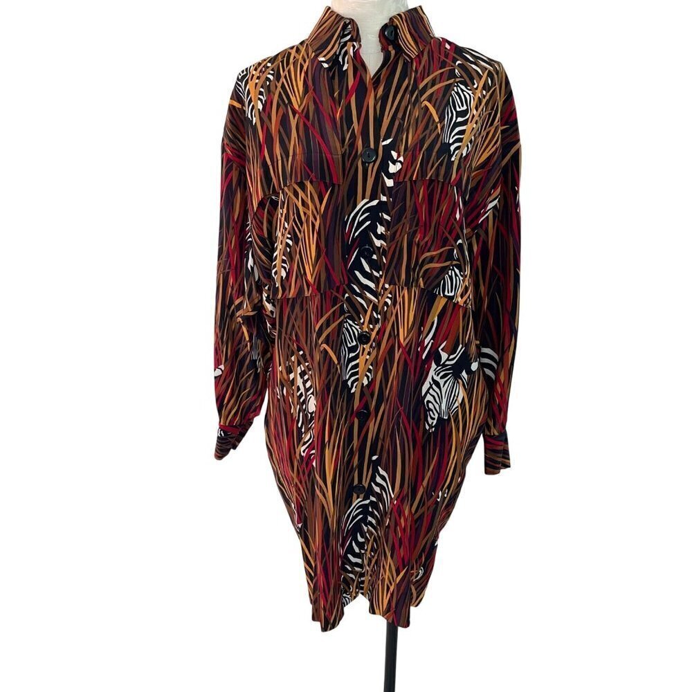 Linda Allard Ellen Tracy Vintage Womens Shirt Dress Size 8 Multicolor Butto Down
